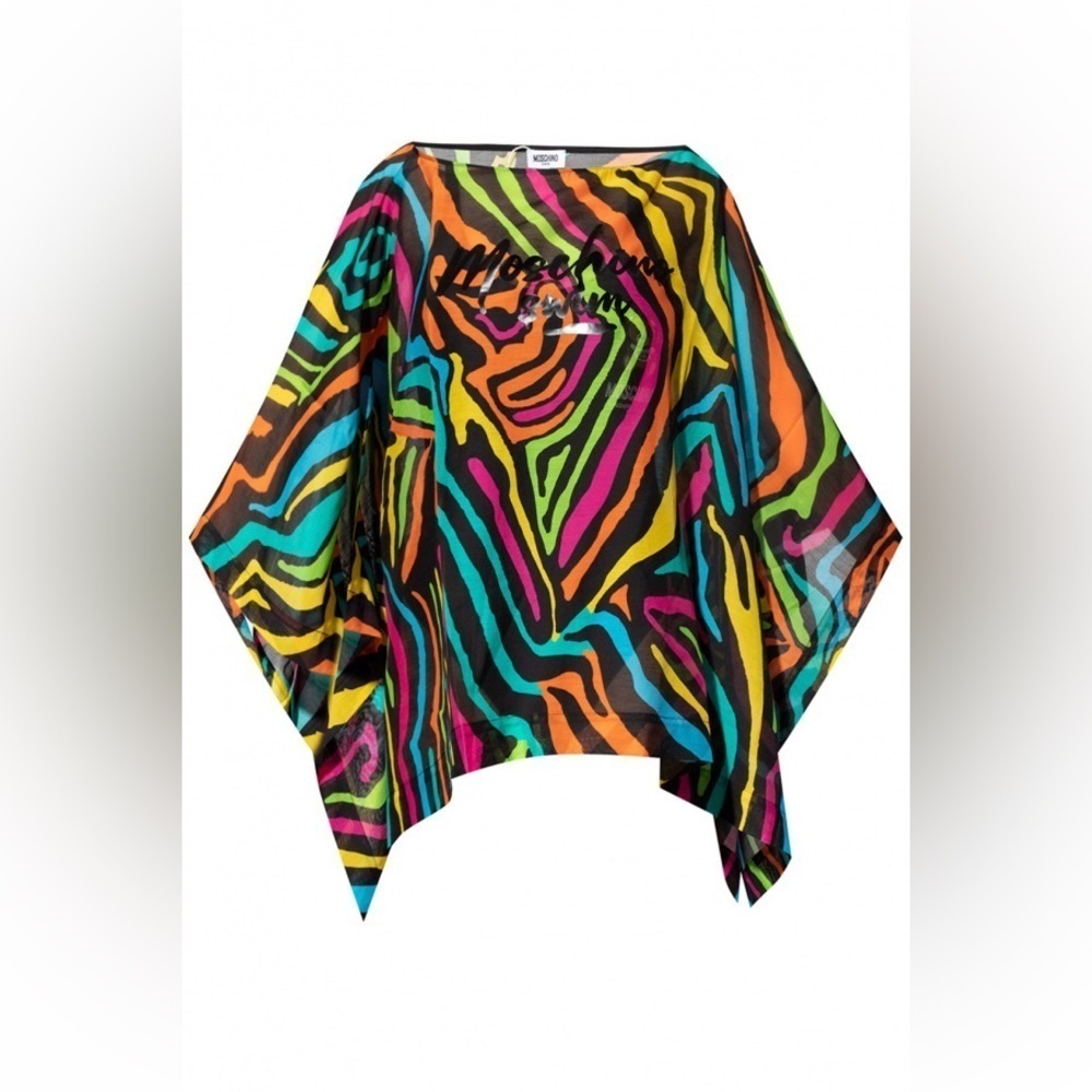 Moschino Swim Neon Zebra Print Sheer Poncho Cover Up